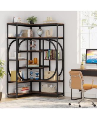 7-Shelf Tall L-Shaped Corner Bookshelf – Modern Display Rack with Storage and Metal Frame for Living Room or Home Office