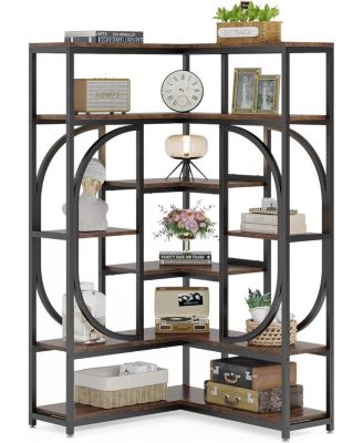 7-Shelf Tall L-Shaped Corner Bookshelf – Modern Display Rack with Storage and Metal Frame for Living Room or Home Office