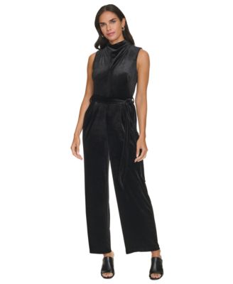 Calvin Klein Velvet Twist Neck Jumpsuit Women s Dress Black 14