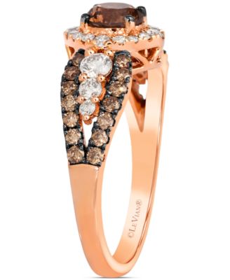 Chocolate Diamond & Nude Diamond (1-1/2 ct. t.w.) Halo Ring in 14k Rose Gold