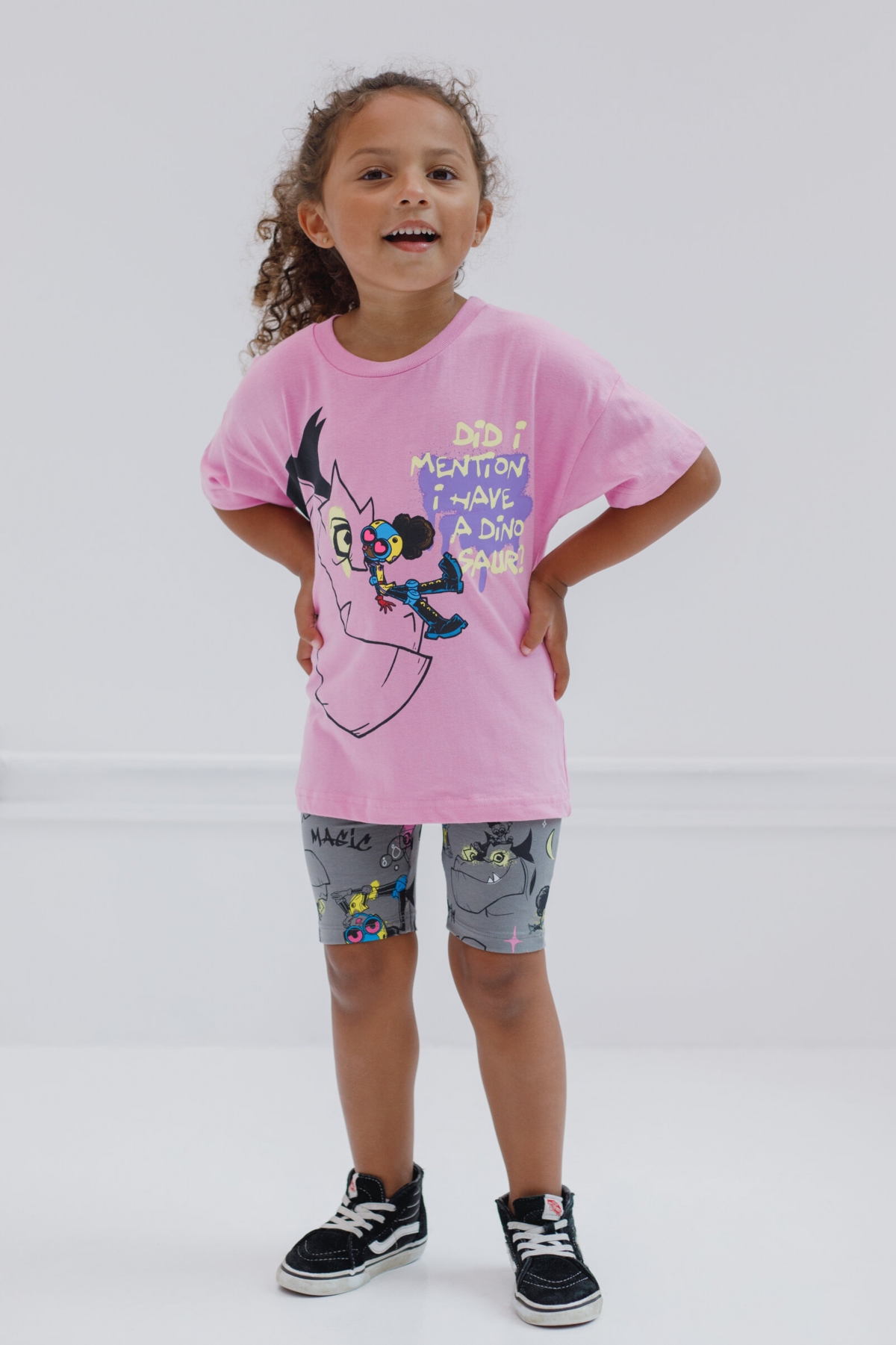 Moon Girl and Devil Dinosaur Girls Oversized Drop Shoulder T-Shirt Shorts Outfit Set