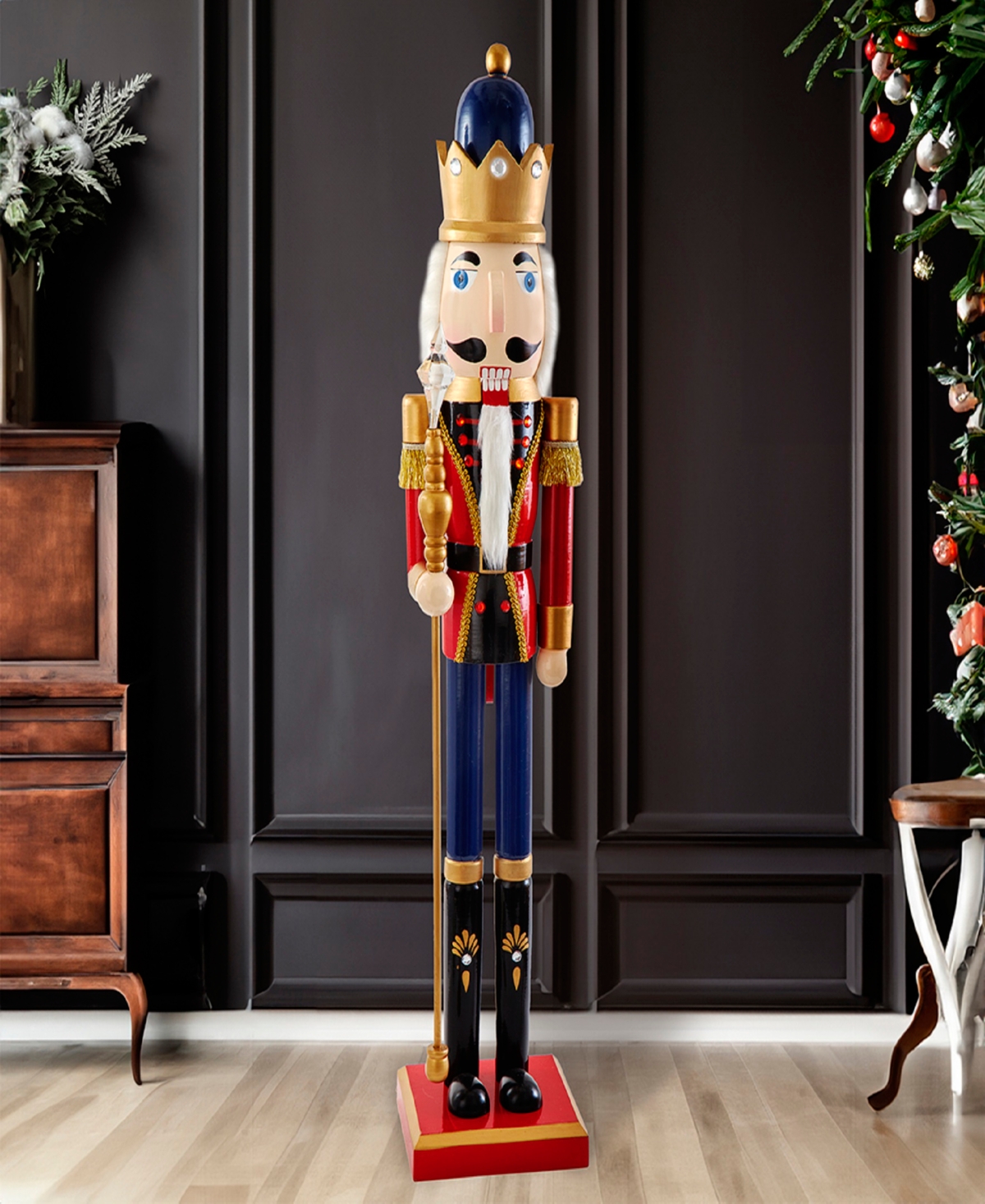 Kurt Adler 36-inch Wooden Red And Blue King Nutcracker In Multicolored