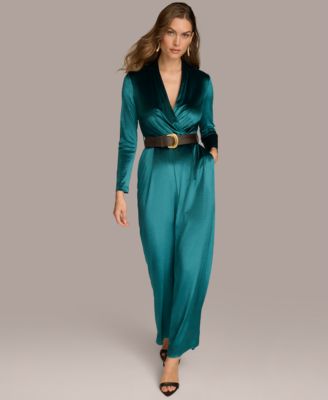 Women's Belted Velvet Jumpsuit 