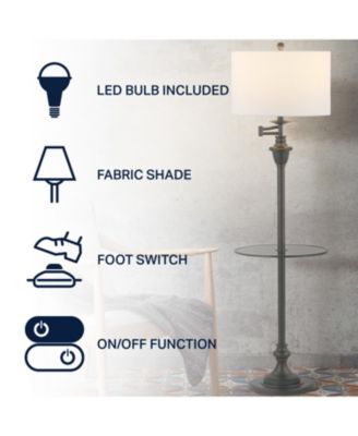 Cora 60" Metal/Glass LED Side Table and Floor Lamp, Black