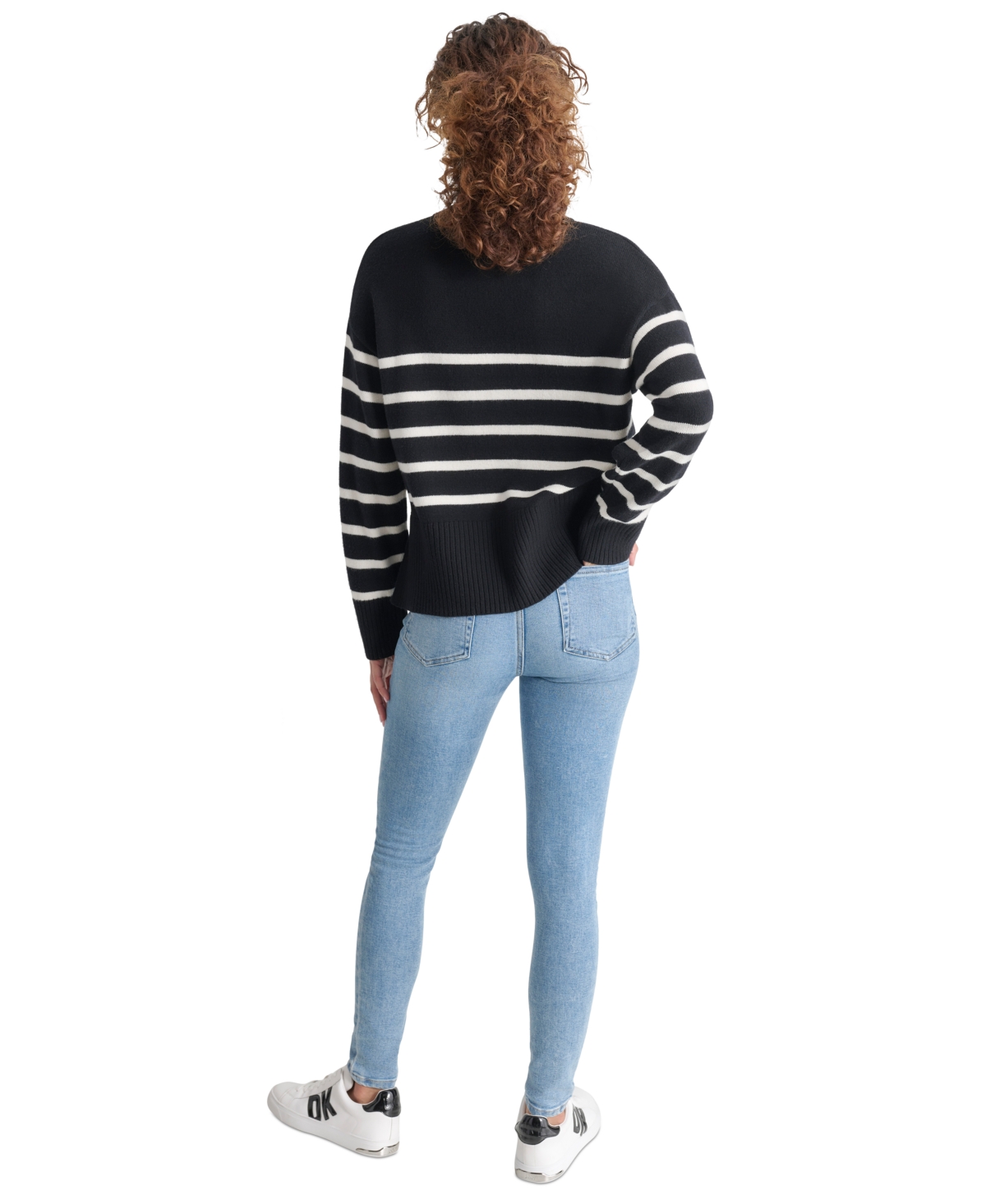 Dkny Jeans Petite Half-Zip Striped Long-Sleeve Sweater -Ivory