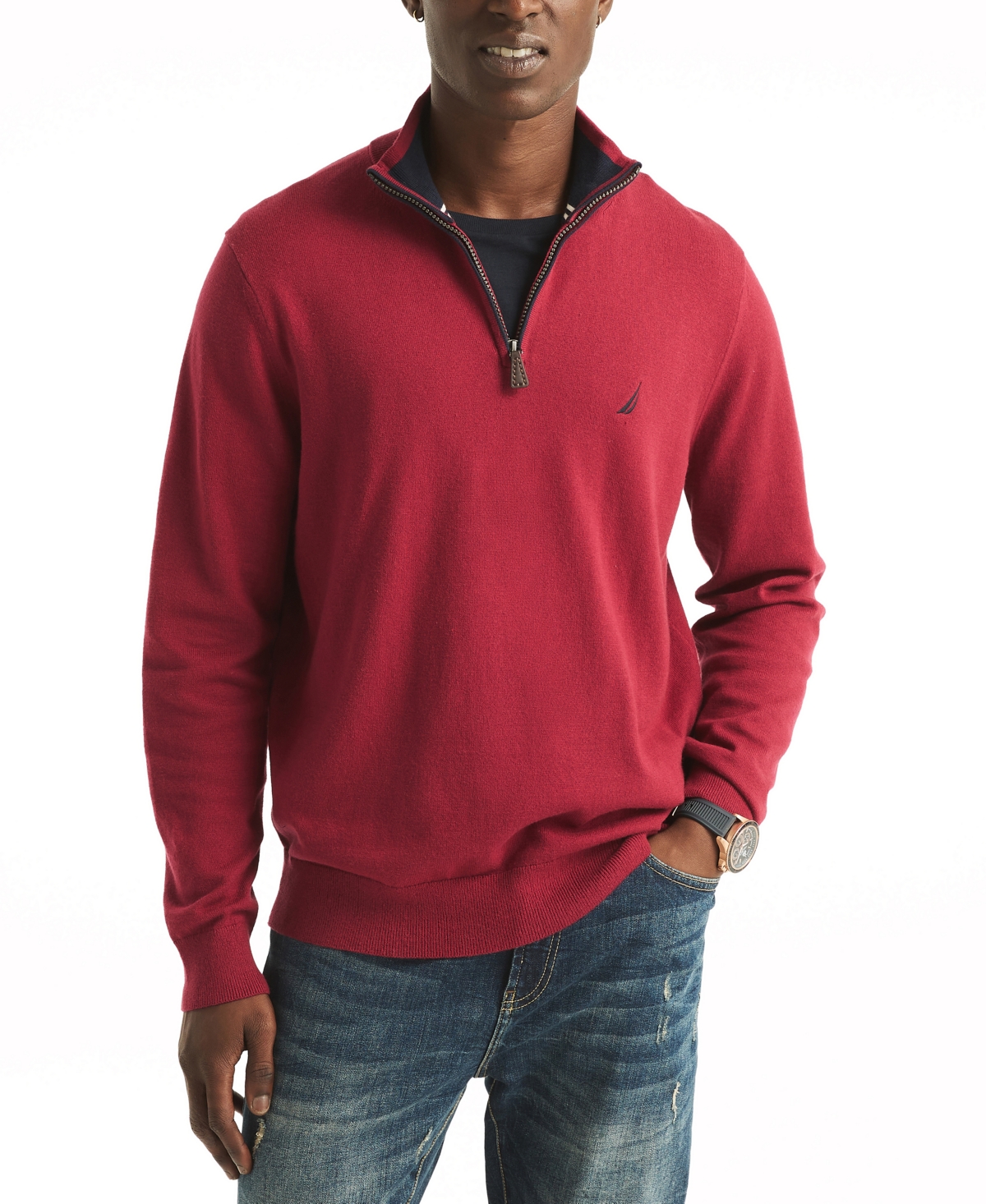 Nautica Men's Navtech Classic-fit Solid Quarter-zip Sweater In Autumn Berry