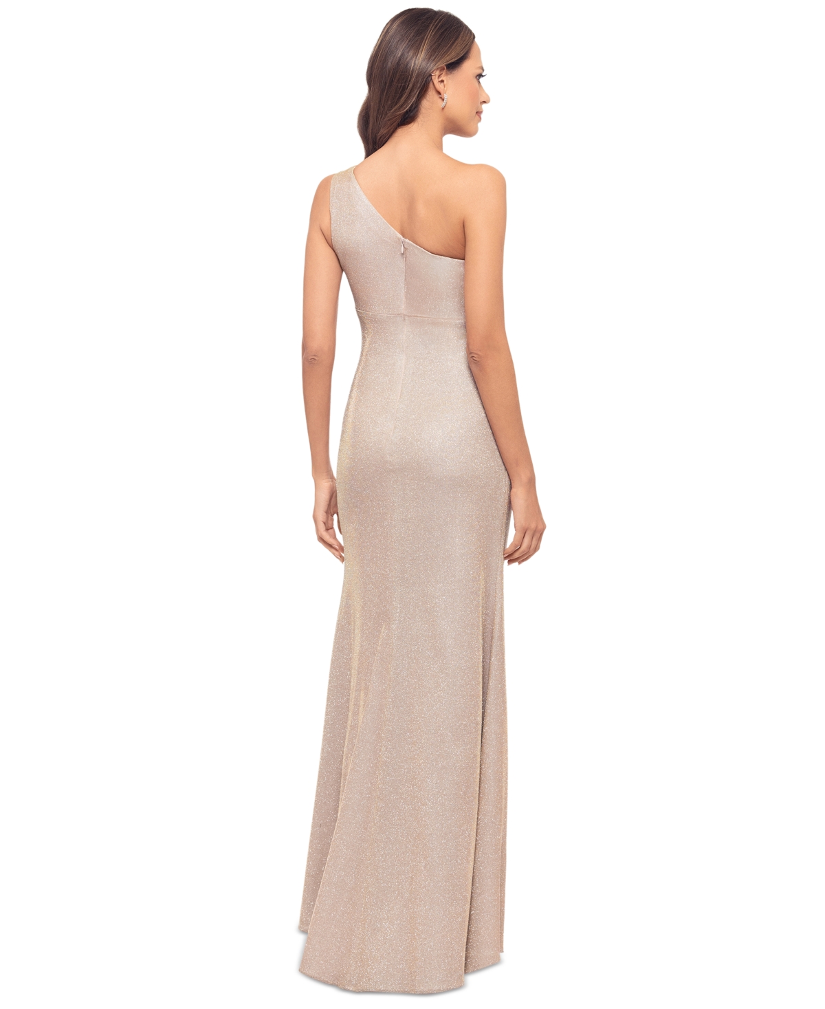 Shop Betsy & Adam Women's Metallic Rosette One-shoulder Gown In White,pink,gold