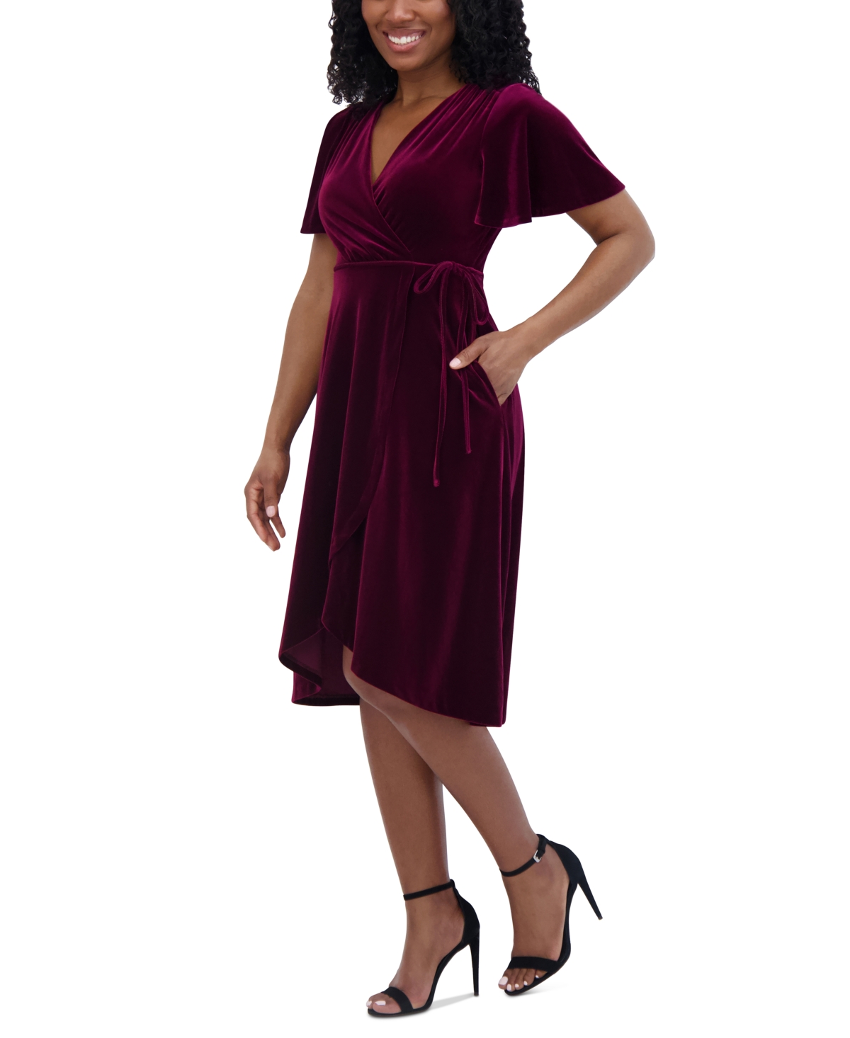 Jessica Howard Petite Velvet Faux-Wrap Midi Dress