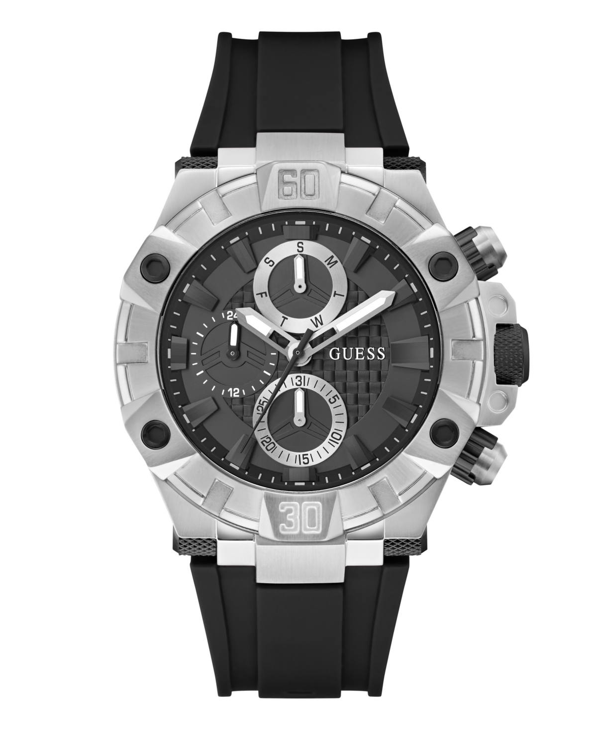 Guess Men's Multi-function Black Silicone Watch 46mm In Black