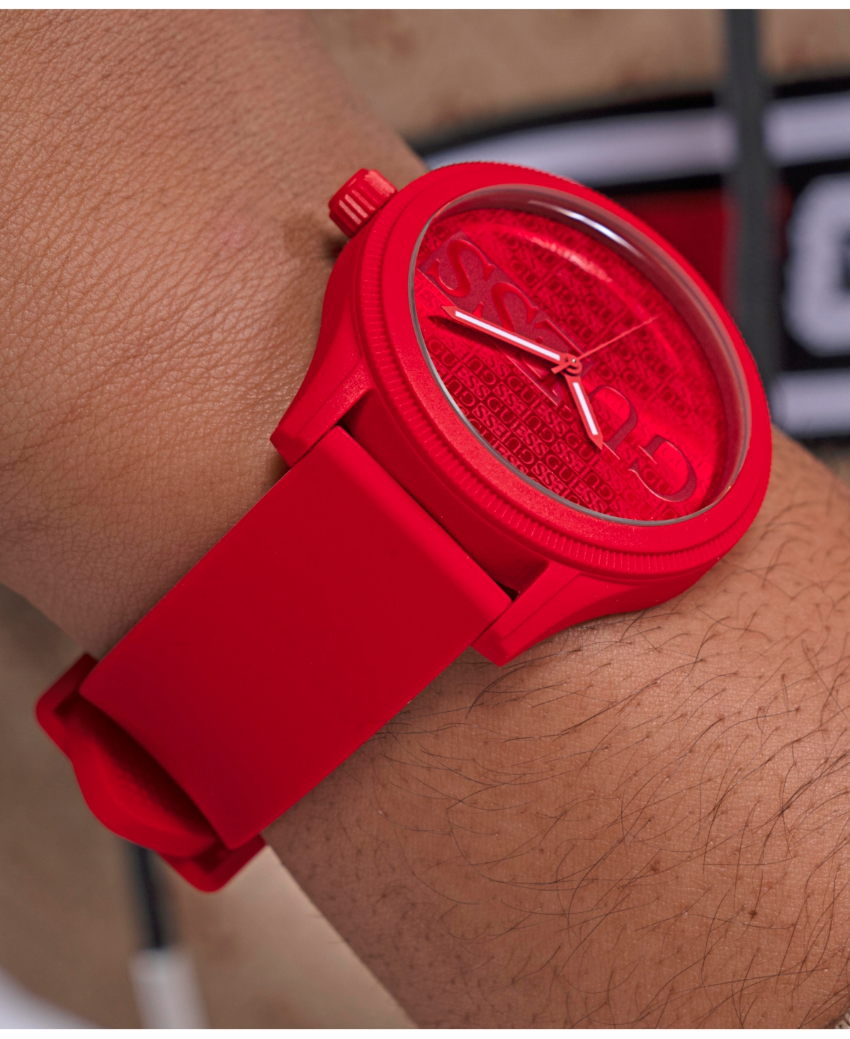 Guess Men's Analog Red Silicone Watch 45mm In Red