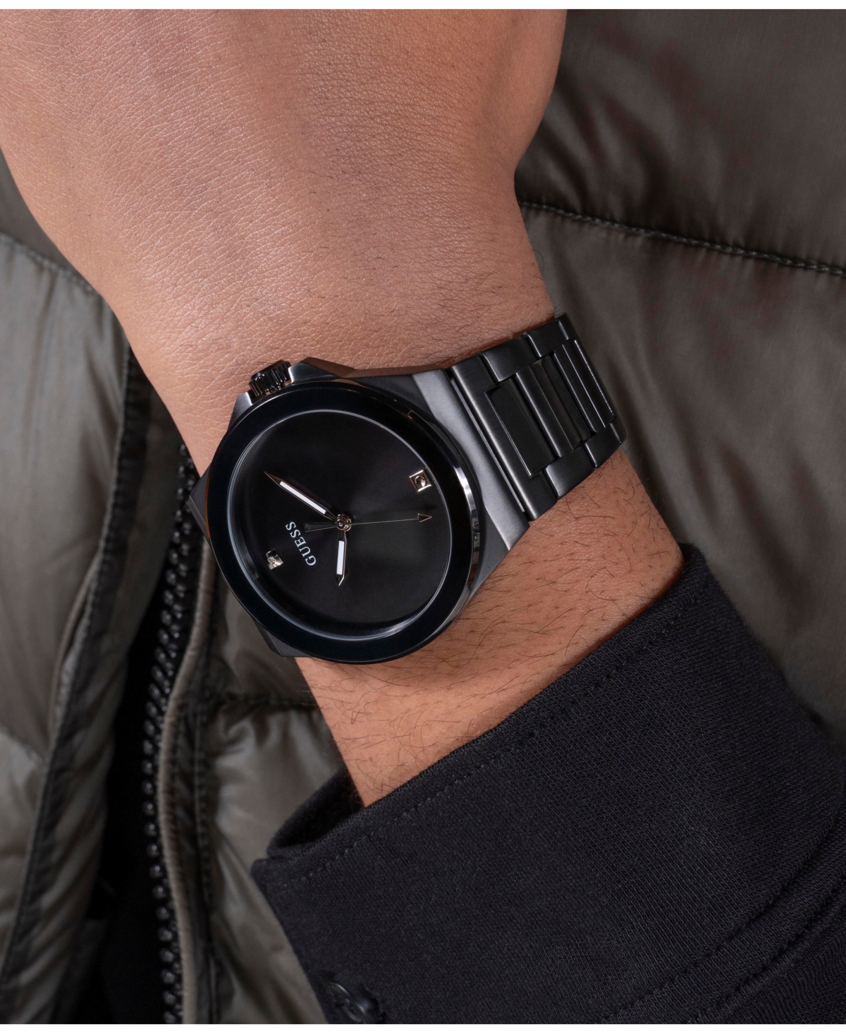 Guess Men's Analog Black Stainless Steel Watch 44mm In Black