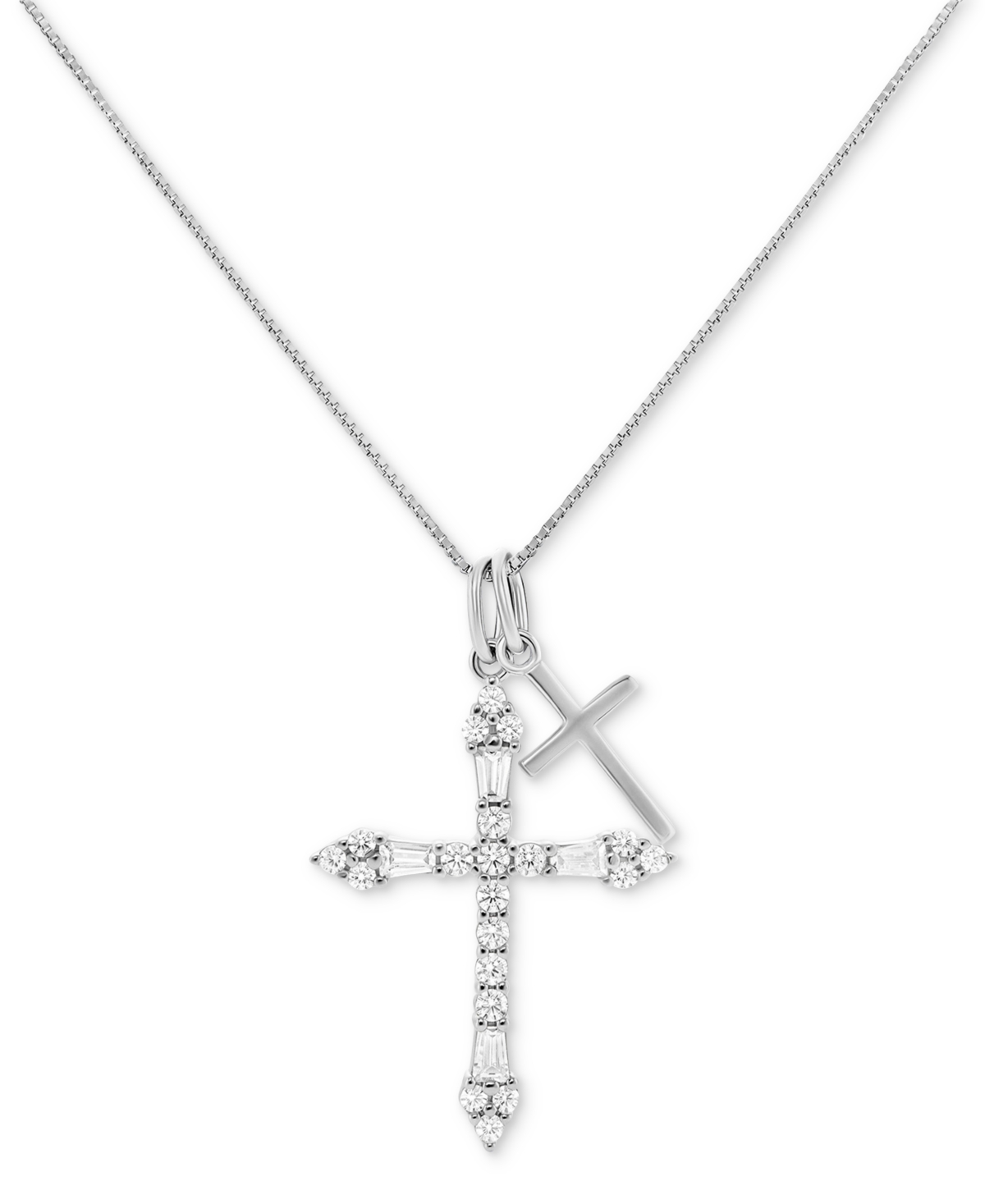 Holiday Lane Cubic Zirconia Two Cross Pendant Necklace in Sterling Silver, 16