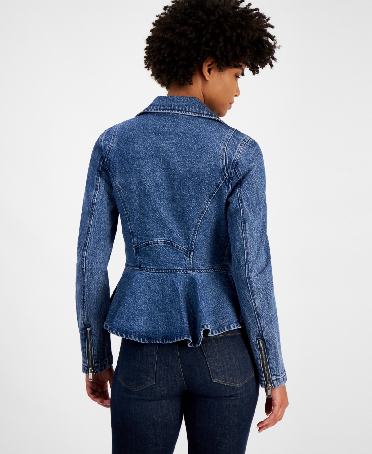 Guess Women's Mac Denim Moto Peplum Jacket