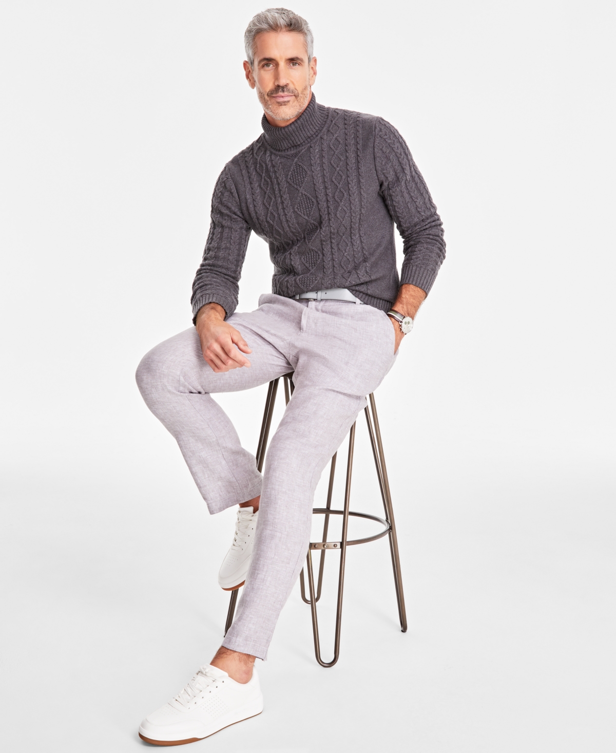Shop Club Room Men's Chunky Turtleneck Sweater, Created For Macy's In Charcoal Hthr