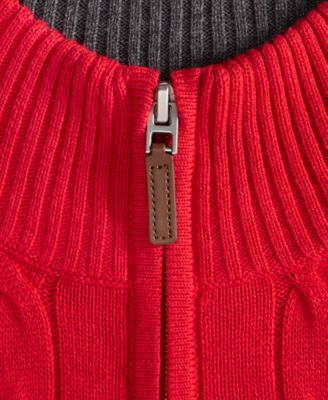 Men's Cable Knit Quarter-Zip Cotton Sweater, Created for Macy's 