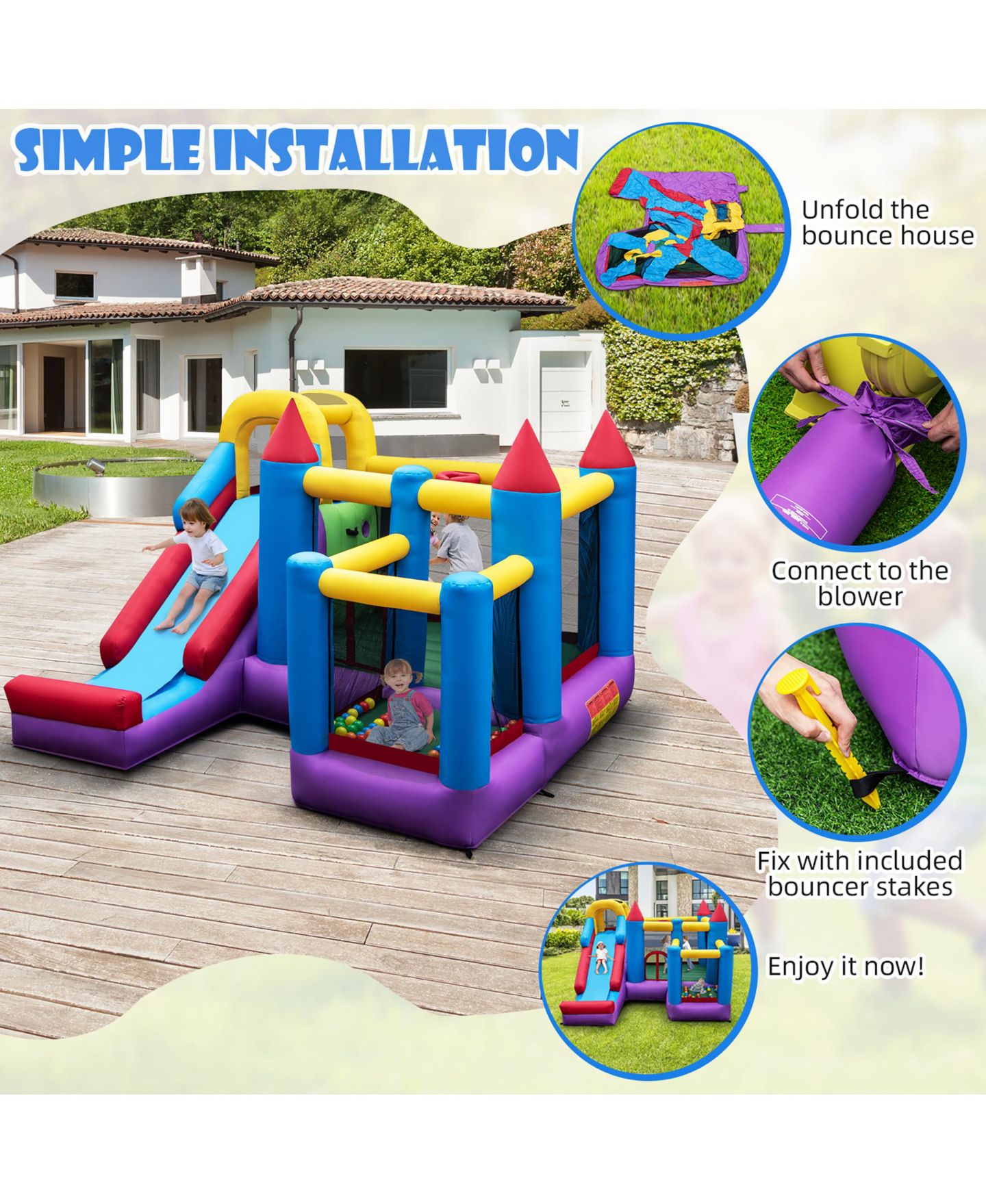 Детская игрушка Costway 5-In-1 Inflatable Bounce Castle with Basketball Rim, Accommodates 4 Kids, 3–10 лет — фото 7