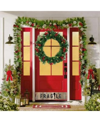 24" Lighted Artificial Christmas Wreath with Pine Cones Red Berries