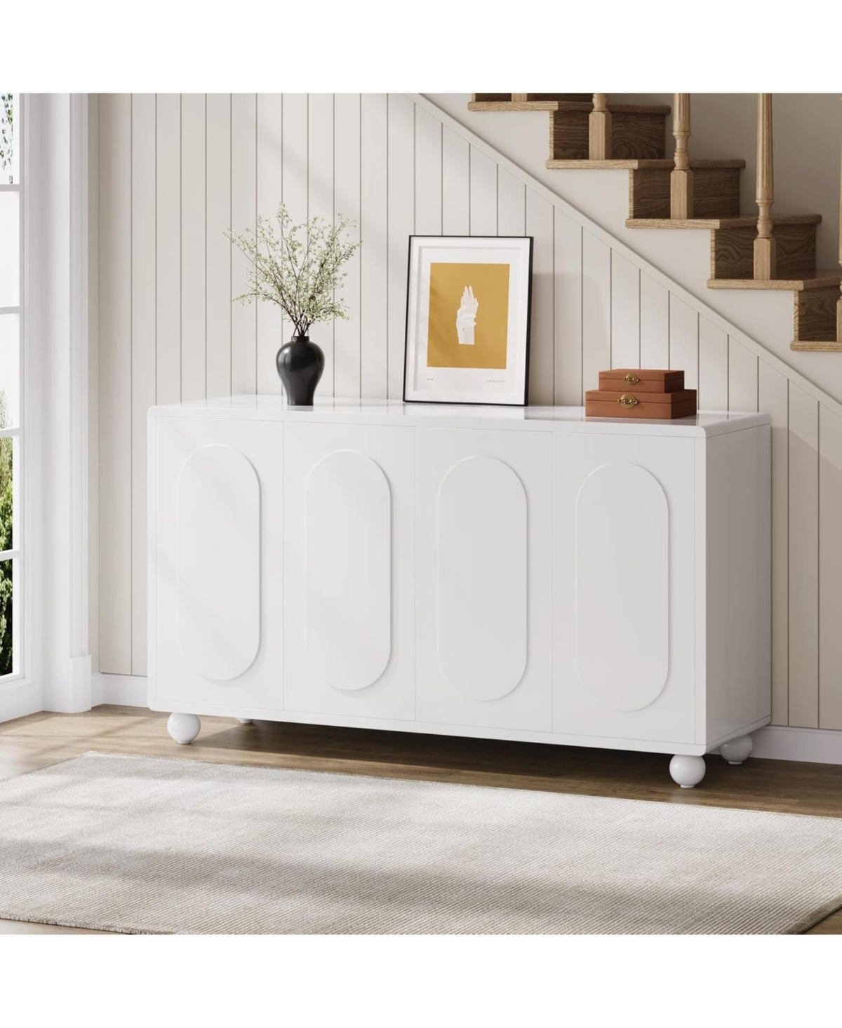 Tribesigns Buffet Cabinet with Storage,Sideboard Cabinet with 4 Doors, Wood Sideboard Buffet Cabinet with Adjustable Shelves for Living