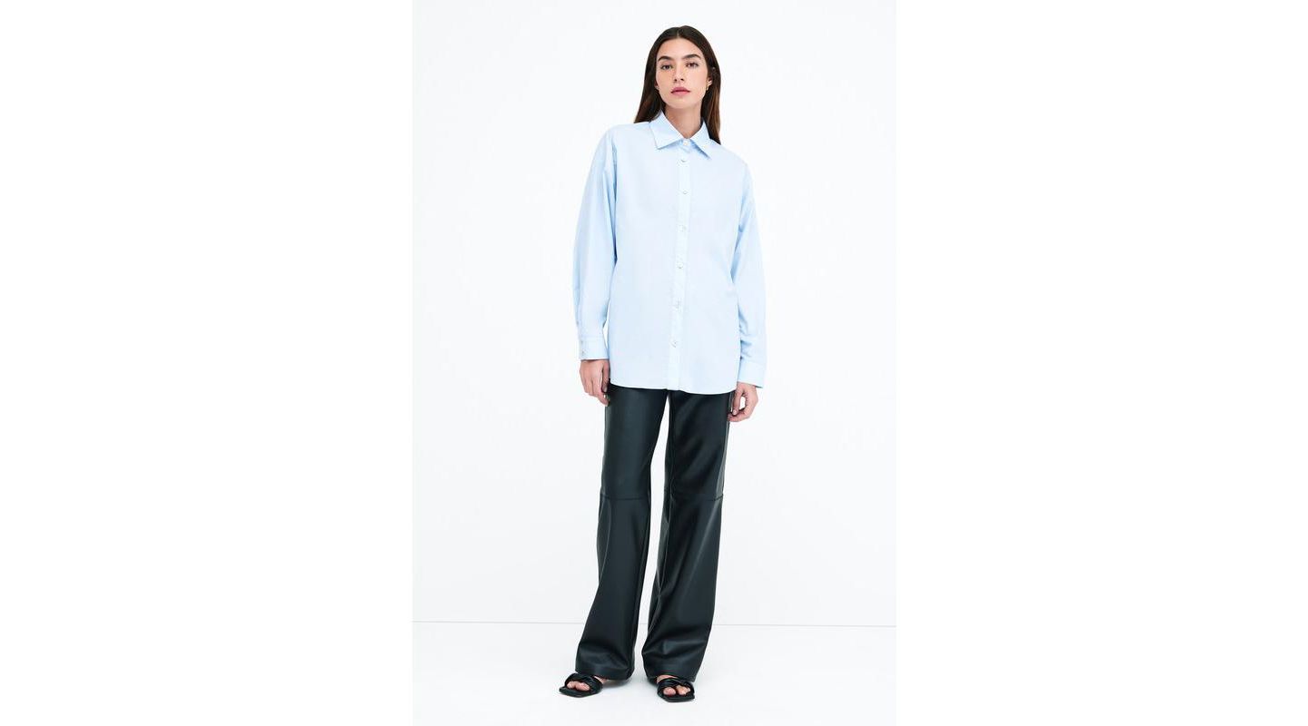 Женская рубашка Marcella Ezra Cropped-Back Cotton Poplin Button-Up with Dolman Sleeves, цвет: Светлый синий — фото 3