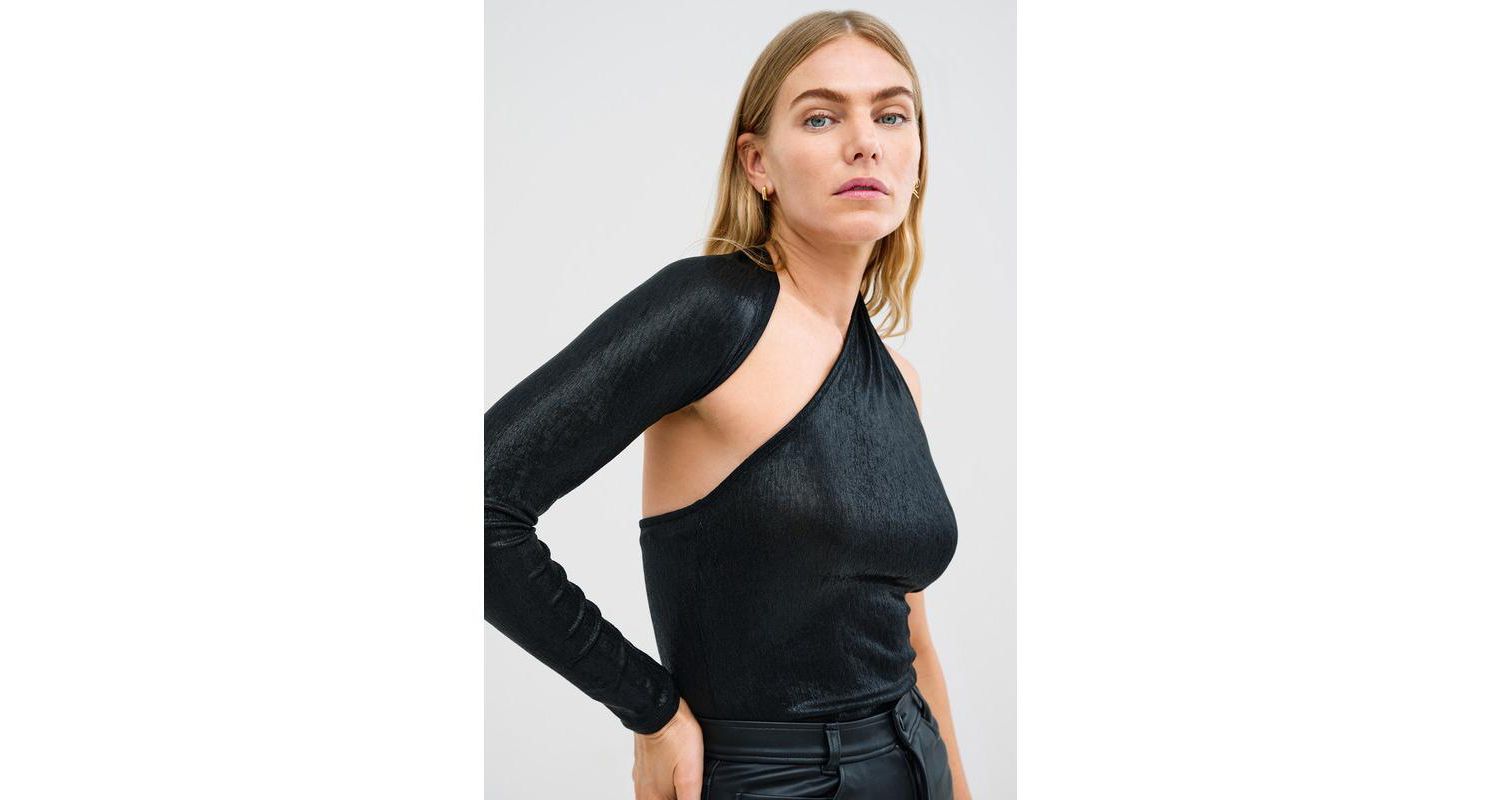 Women's Manhattan Metallic One-Shoulder Open-Back Long-Sleeve Top