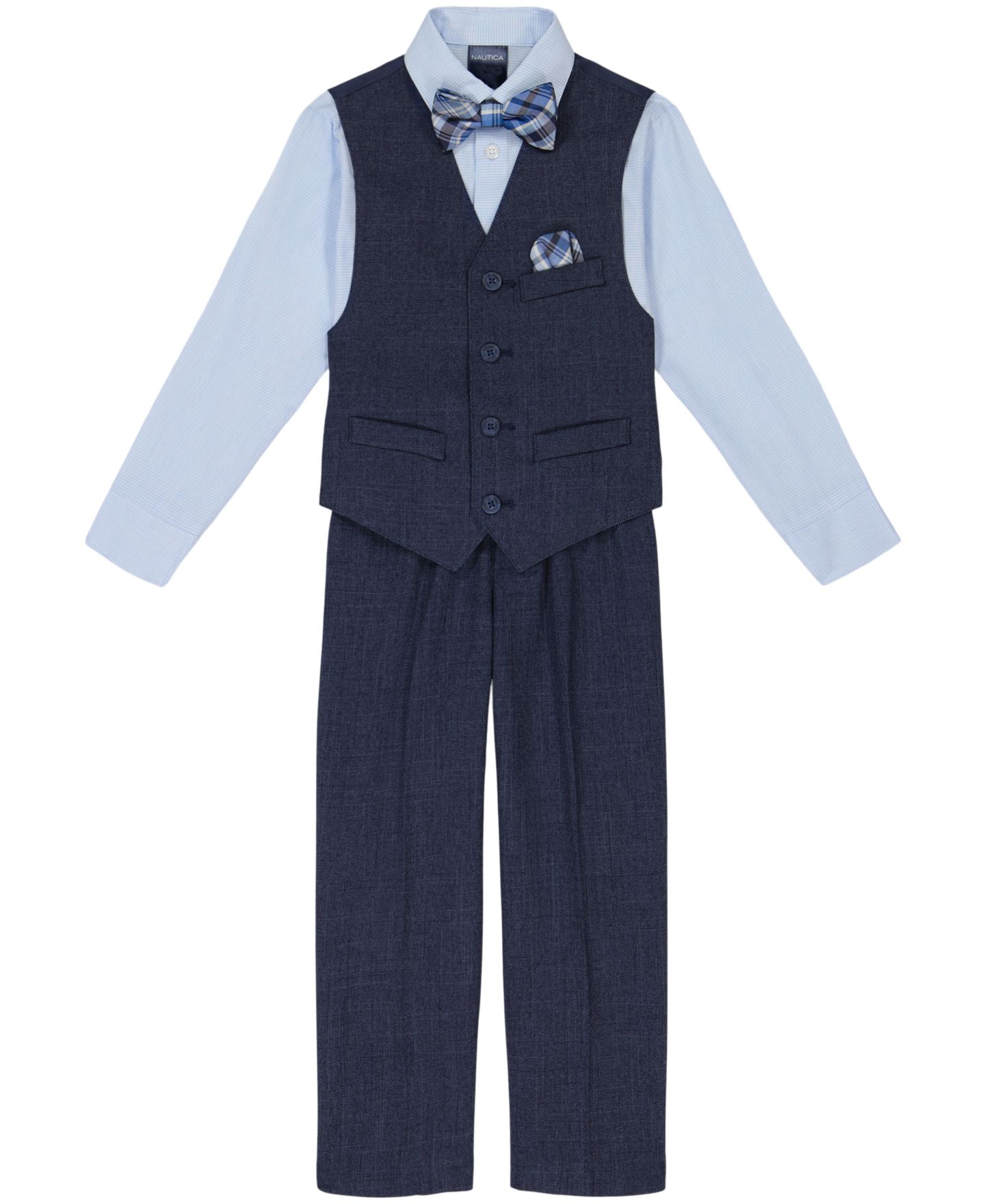 Детский комплект Nautica из 4 предметов: рубашка, жилет, брюки и бабочка, 2T-7, цвет: Синий / Тёмно-синий — фото 5