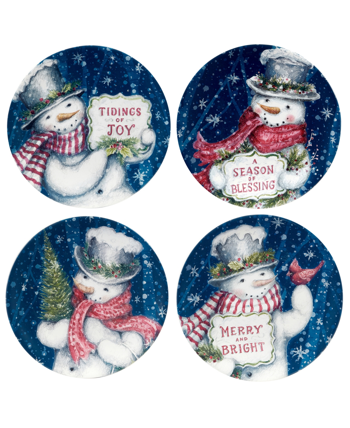 Snowman Greetings Dessert Plates, Set of 4 - Multi
