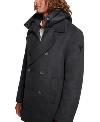 Men's Peacoat with Removable Nylon Hooded Inset