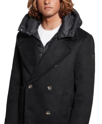 Men's Peacoat with Removable Nylon Hooded Inset