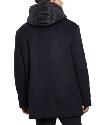 Men's Peacoat with Removable Nylon Hooded Inset