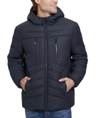 Men's Quilted Faux Leather Hooded Jacket