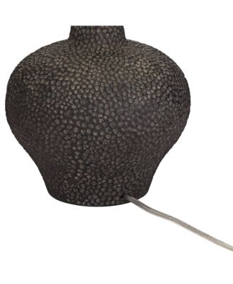 Lukas Modern Mid Century Table Lamp 27" Tall Black Pebbled White Cream Drum Shade for Bedroom Living Room Bedside Nightstand Kids