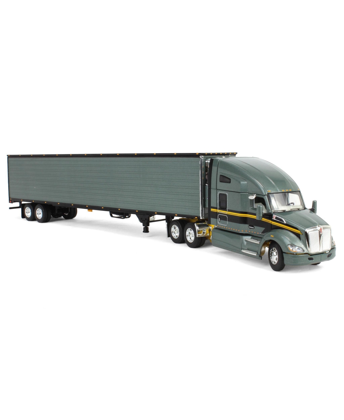 First Gear 1/64 Gray Kenworth T680 Sleeper & Tandem-Axle Reefer Trailer Dcp