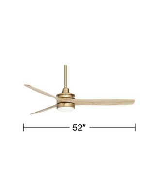 52" Windspun Modern Indoor Ceiling Fan 3 Blade LED Light Remote Control Soft Brass Finish Natural Wood Blades Bedroom