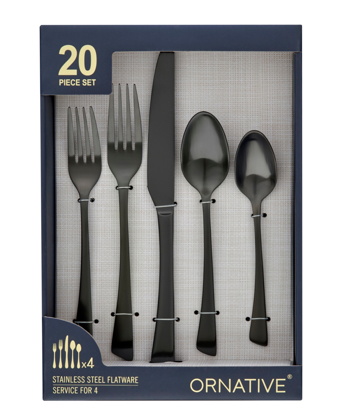 Ornative Abril Service For 4 20 Piece Flatware Set In Black