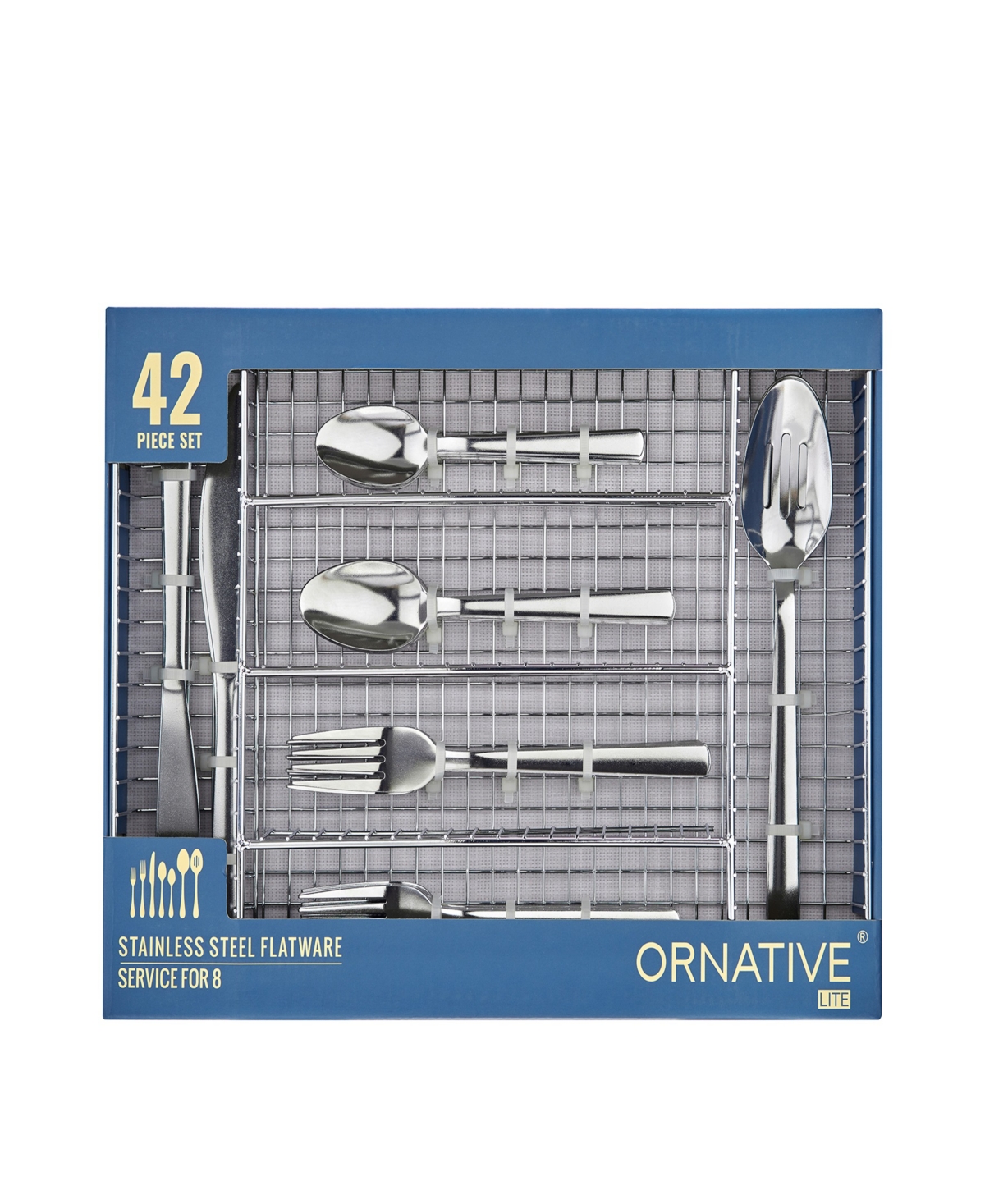 Ornative Anakin Service For 8 42 Piece Flatware Set With Wire Caddy In Silver