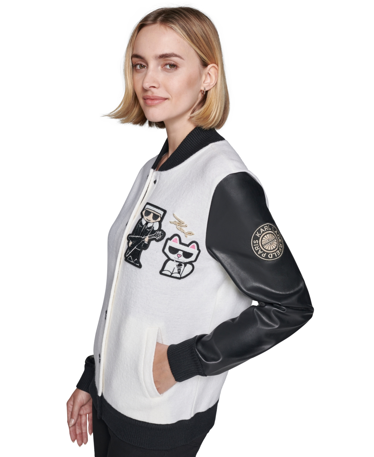 Karl Lagerfeld Paris Women's Motif Varsity Jacket - Black