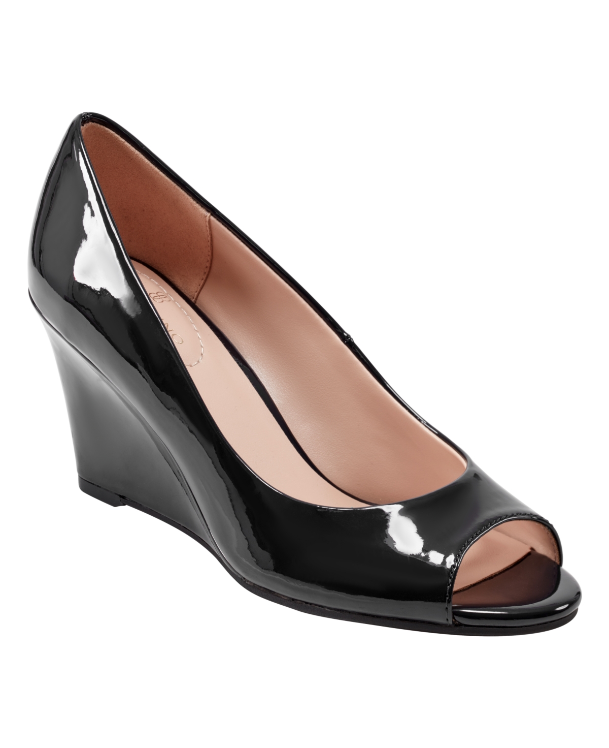 Bandolino Bntufflove3 Womens Contrast Trim Manmade Wedge Heels In Navy Patent