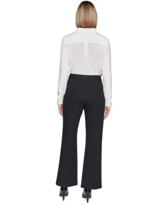 Faux-Zipper Mid-Rise Straight-Leg Ponte Pants