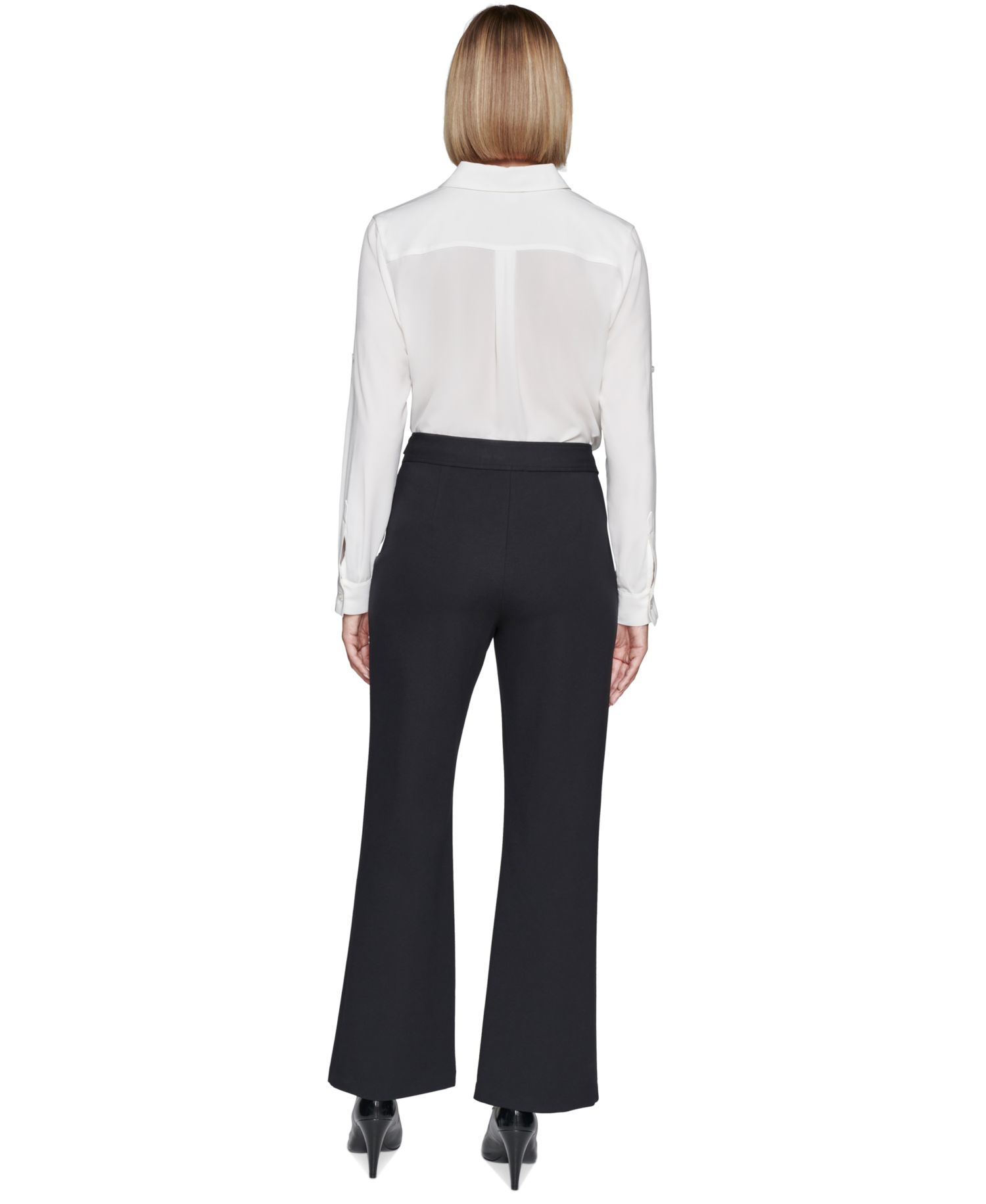 Faux-Zipper Mid-Rise Straight-Leg Ponte Pants
