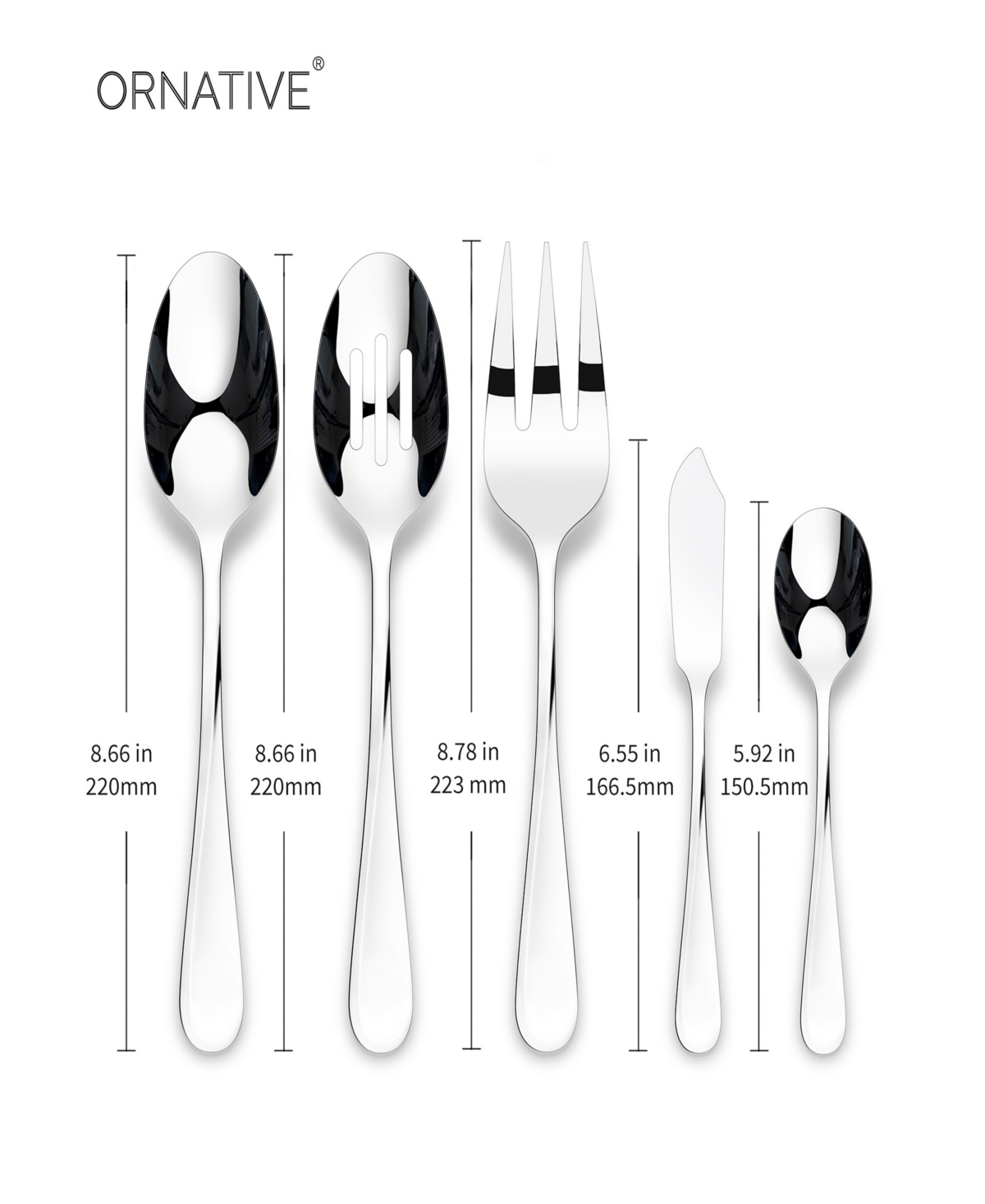 Ornative Noa Mirror 45 Piece Flatware Set, Service for 8