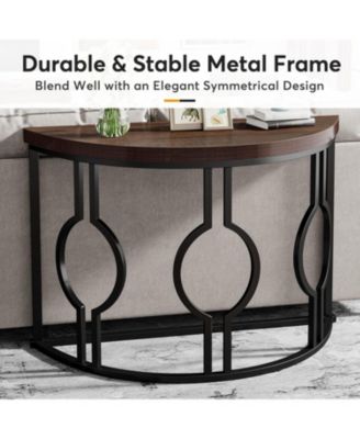 Half Moon Console Table for Entryway, 43 Inch Industrial Semi Circle Sofa Table with Geometric Base, Wood Accent Table for Living Room, Hallway, Foyer, Entrance
