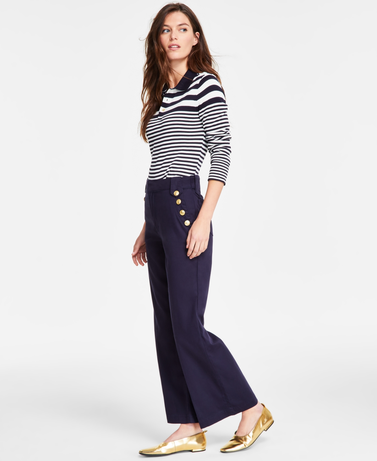 NAUTICA JEANS WOMEN'S SOLID WIDE-LEG SAILOR PANTS 