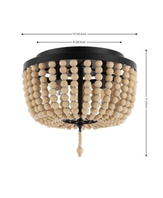 Allison 10" 2-Light Shabby Chic Farmhouse Wood Beaded/Metal LED Flush Mount, White