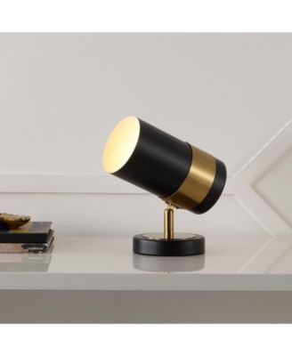 Astra 9.25" Modern Industrial Iron Adjustable Indoor LED Floor Spotlight, Black/Brass Gold