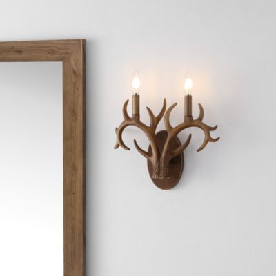 Oakley 13.25" 2-Light Southwestern Bohemian Resin/Iron Faux Antler LED Sconce, Brown Wood Finish