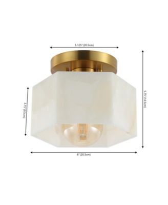 Tessa 8" 1-Light Modern Contemporary Alabaster/Iron Hexagonal LED Semi Flush Mount, White Marbling/Brass Gold