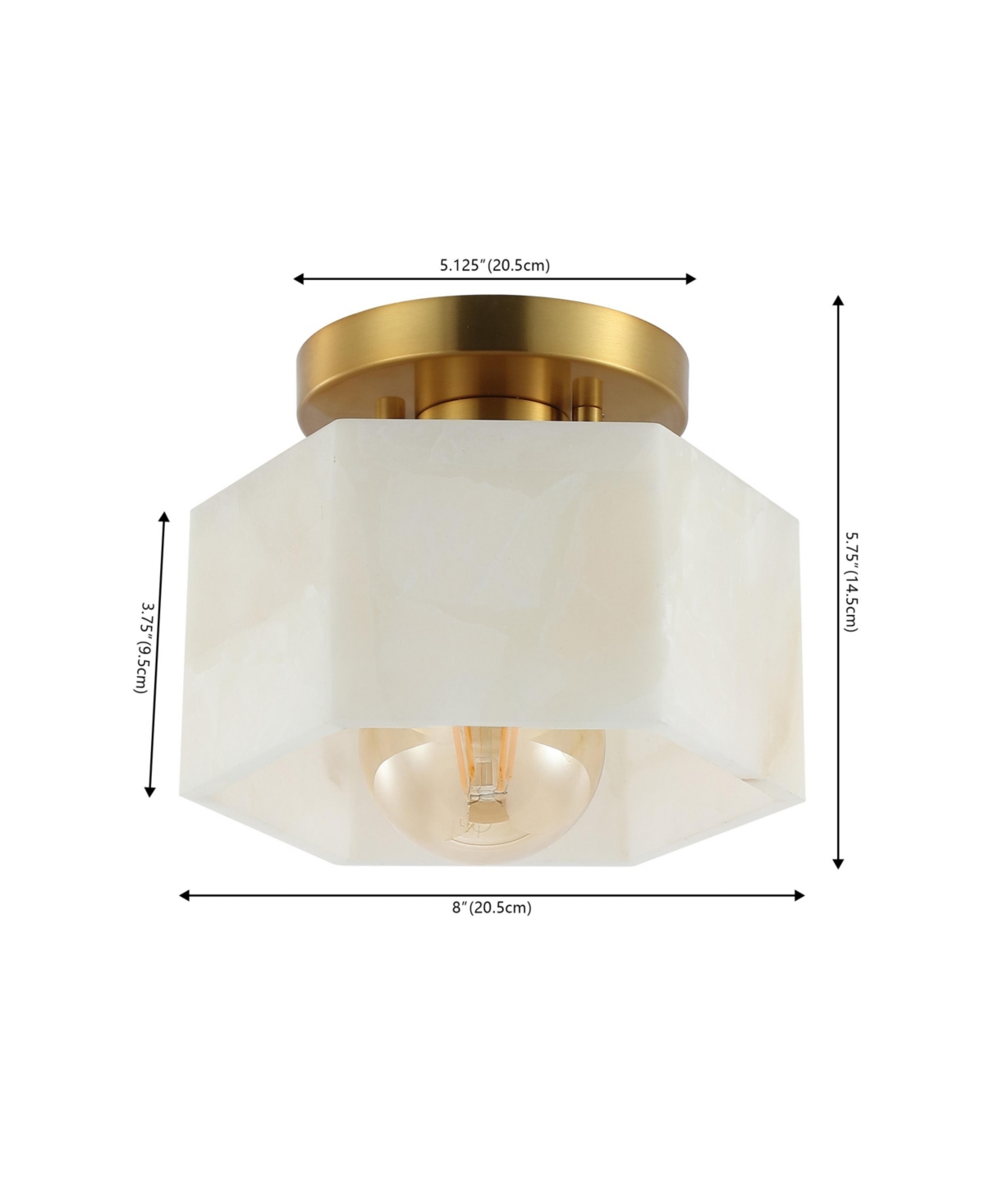 Jonathan Y Tessa 8" 1-Light Modern Contemporary Alabaster/Iron Hexagonal Led Semi Flush Mount, White Marbling/Brass Gold