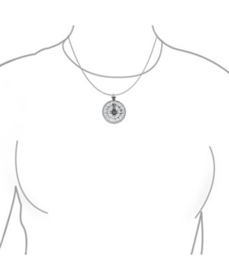 Round Medallion Large Celtic Fleur De Lis Nautical Rose Compass Pendant Necklace Oxidized Sterling Silver