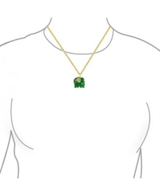 Bali Style Tribal Green Jade Elephant Pendant Necklace in 14K Gold 18 Inch