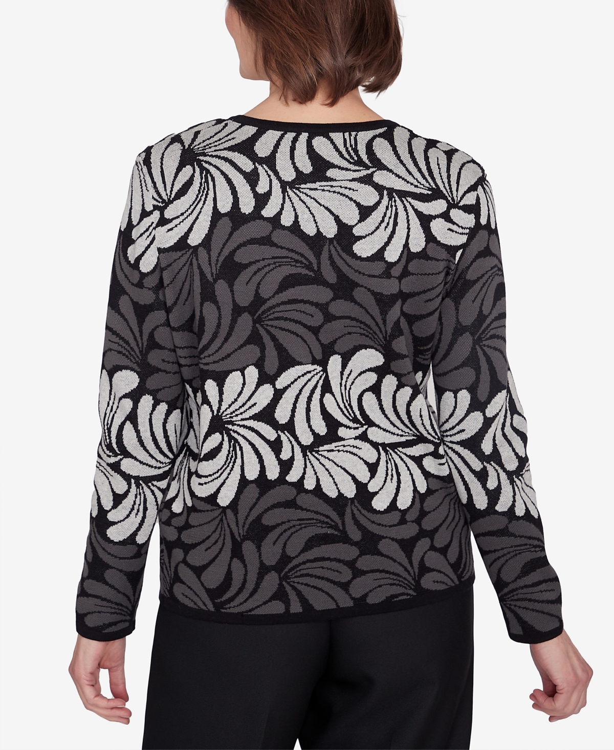 Alfred Dunner Petite Classics Geometric Ombre Scroll Sweater In Charcoal